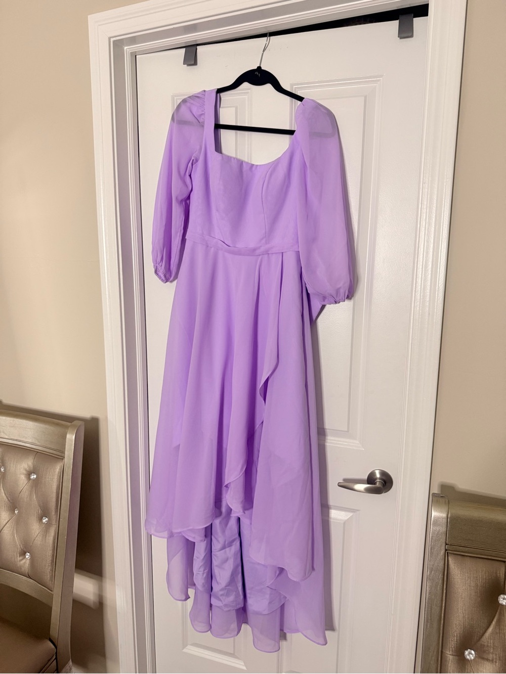 Lavender Puff Sleeve Evening Dress